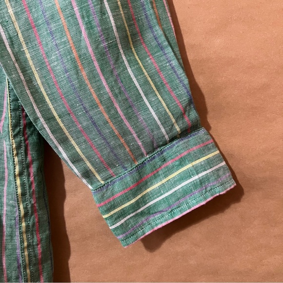 Frank & Eileen | Rory Maxi Shirtdress Linen Green Multi Stripe Dress Size M - Picture 8 of 14
